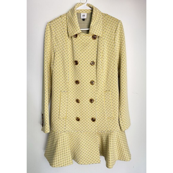 Cabi Hobnob Topper Coat Size S Yellow Black Daffodil Print Double Breasted #6249 - Picture 3 of 15